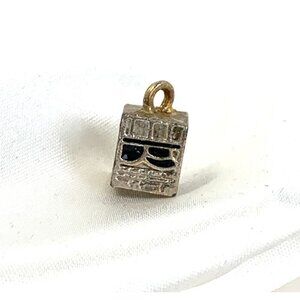Mini Silver & Gold Islamic Kaaba Charm Pendant With Black Enamel Accents 3/8"